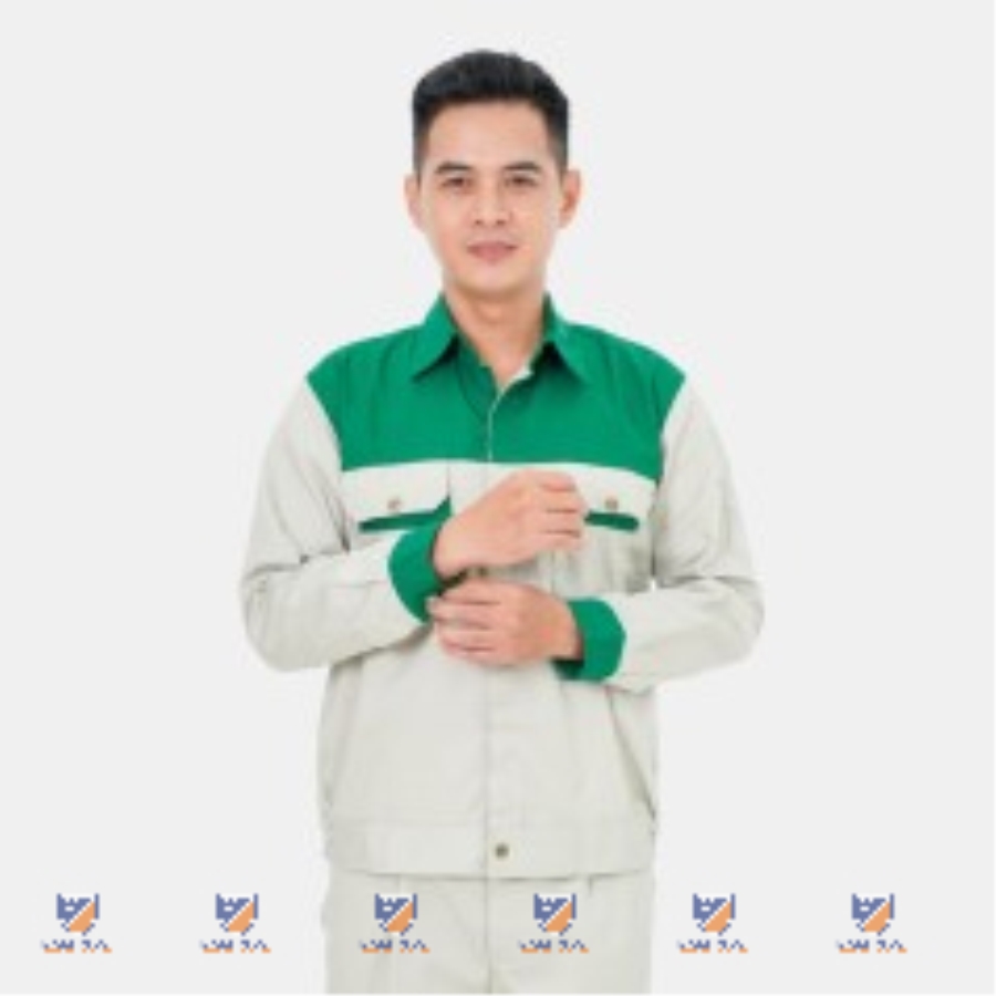Quần áo bảo hộ lao động NP23 cho kỹ sư kỹ thuật thời trang màu ghi phối xanh lá, Size L - Vải Pangrim 68  - Hàn Quốc (Cao cấp).