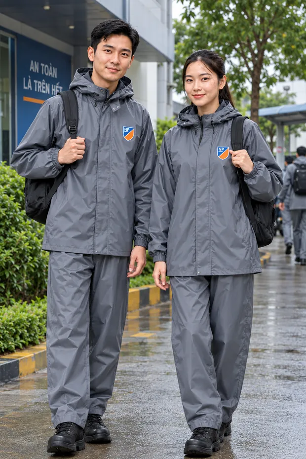 Áo mưa công ty 3 Bộ quần áo mưa công nhân in logo Nam Phát
