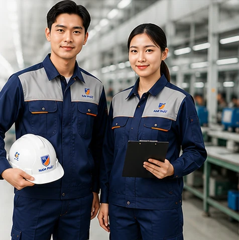 Chuyên viên Nam Phát mặc đồng phục bảo hộ lao động tư vấn đơn hàng