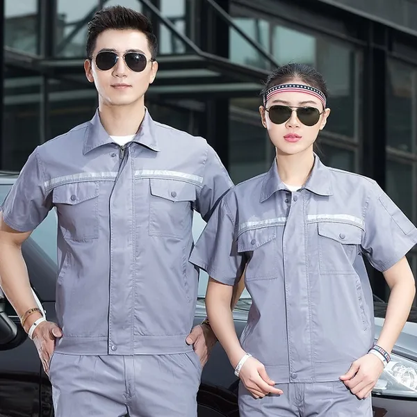 Áo bảo hộ ngắn tay xám có phản quang