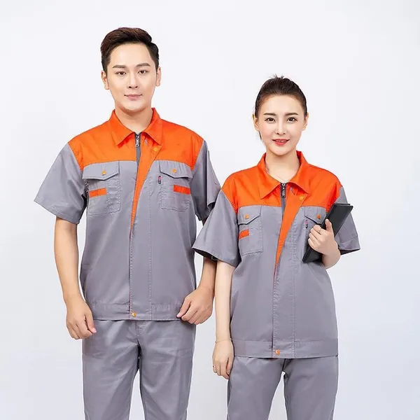 Áo bảo hộ lao động ngắn tay xám phối cam